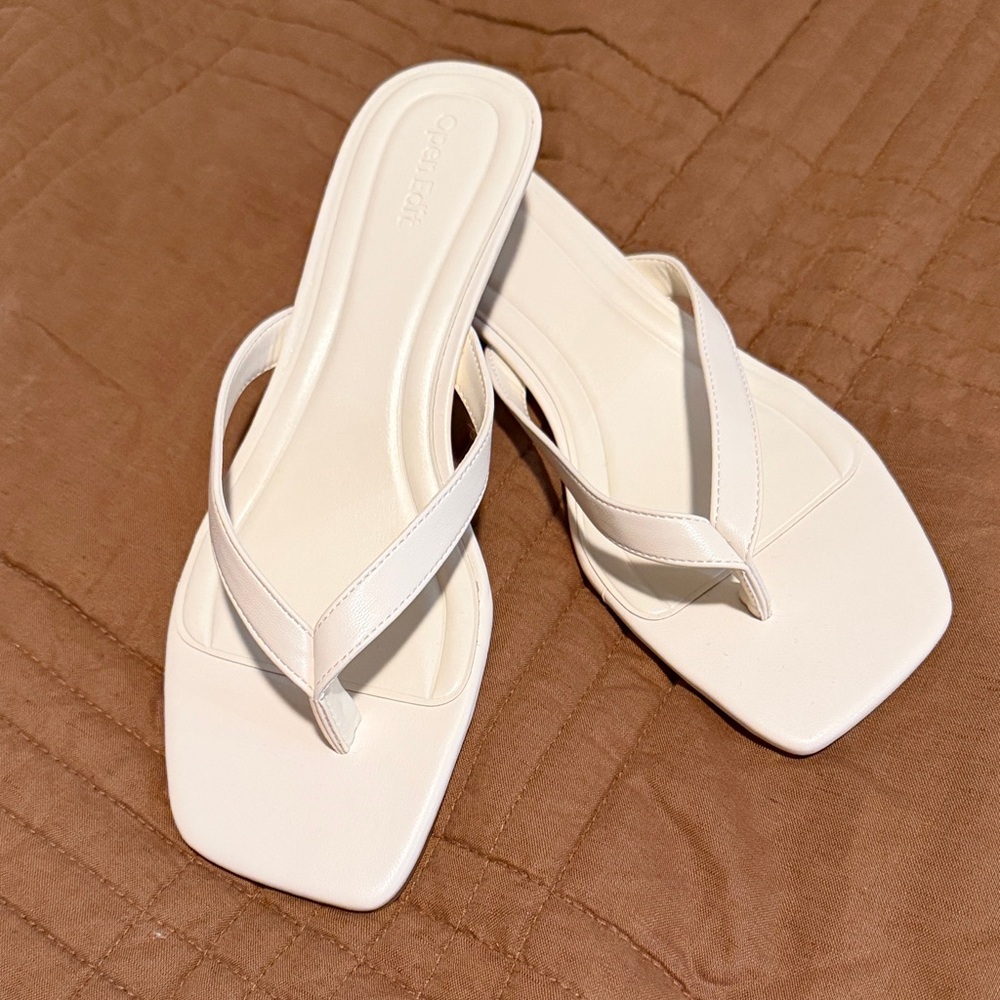 Chic White Kitten Heel Sandals by Open Edit